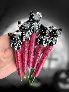 Skeleton Kitty Crochet Hook Long or Short Grips Choose One