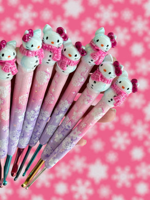 Kitty Snowman Crochet Hook Long or Short Grips Choose One